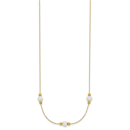 14k Yellow Gold Polished FWC Pearl and Bead 3 Station 16in w/2 in ext. Necklace