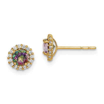14k Yellow Gold Mystic & Clear Cubic Zirconia Stud Earrings Gift for Women