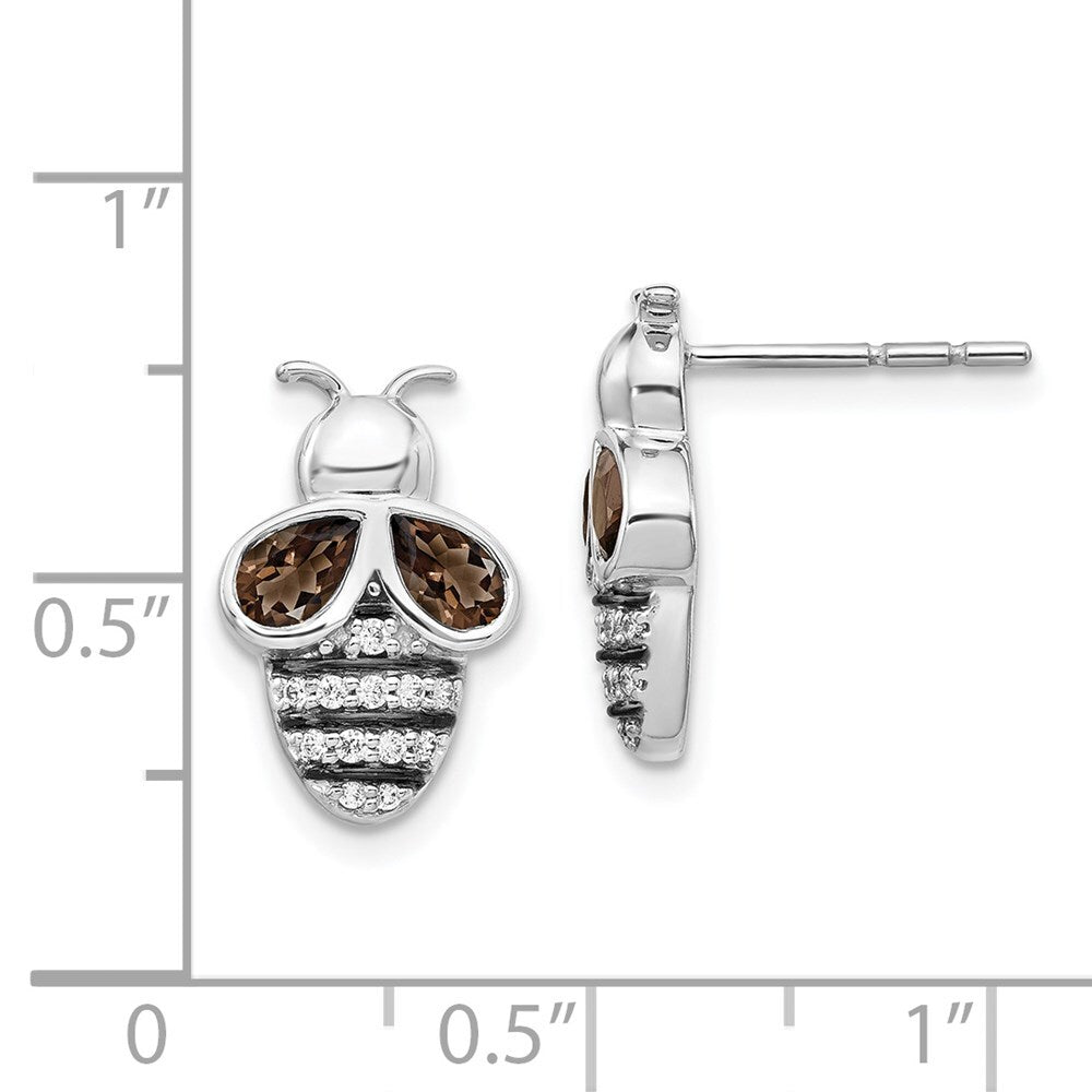 14k White Gold Diamond and Smokey Quartz Bee Stud Earrings