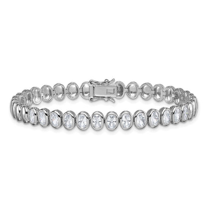 Sterling Silver Rhodium-plated Polished Oval Bezel CZ 7.25 Inch Bracelet