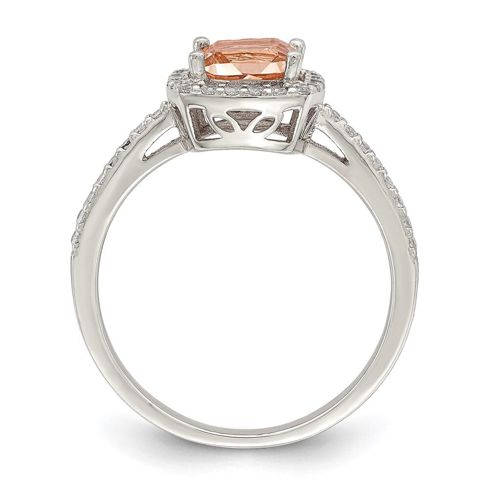 Sterling Silver Rose-tone Square Peach Cubic Zirconia Halo Ring Size 6