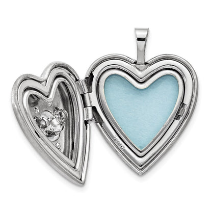 Sterling Silver Satin/Polish Enamel 20mm Cubic Zirconia Heart Locket Pendant
