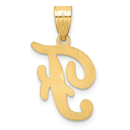 14k Yellow Gold Script Letter F Initial Pendant for Women
