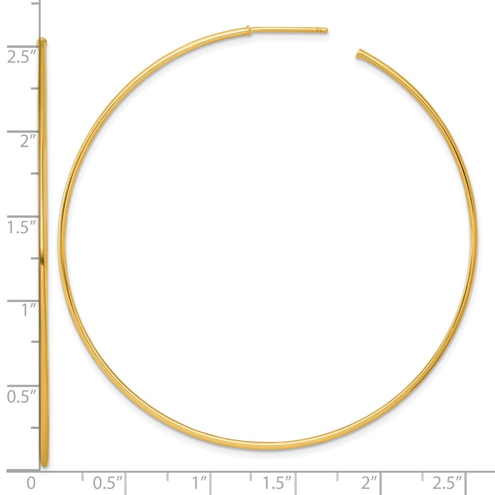 14k Yellow Gold Polished 1.2 x 65mm Solid C-Hoop Earrings