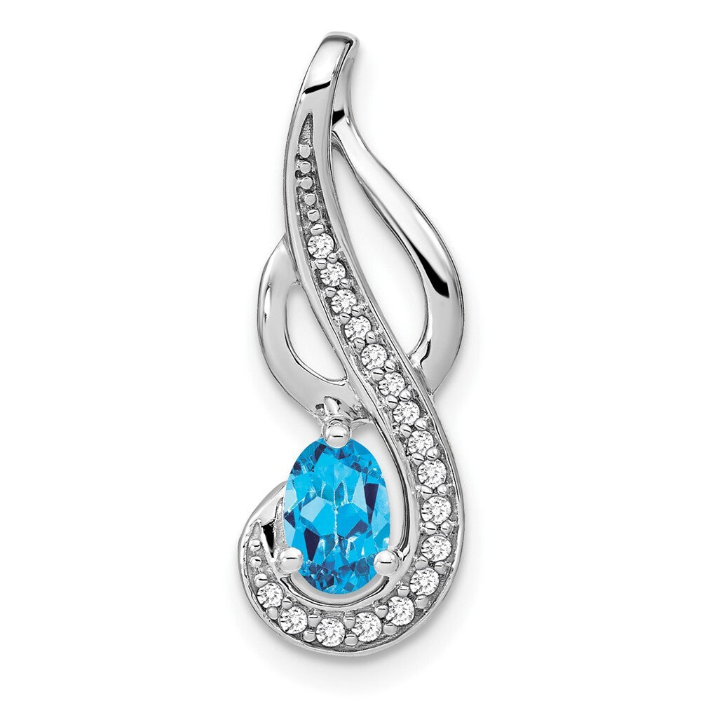 14k White Gold Blue Topaz and Diamond Swirl Pendant for Women