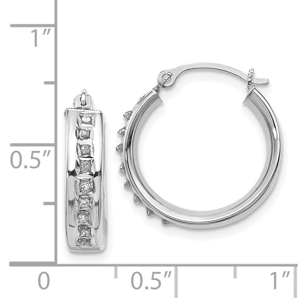 14k White Gold Diamond Fascination Round Hoop Earrings Gift for Women
