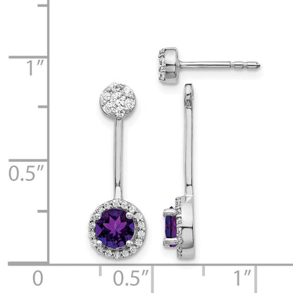 14k White Gold Diamond/Amethyst Front/Back Drop & Dangle Earrings