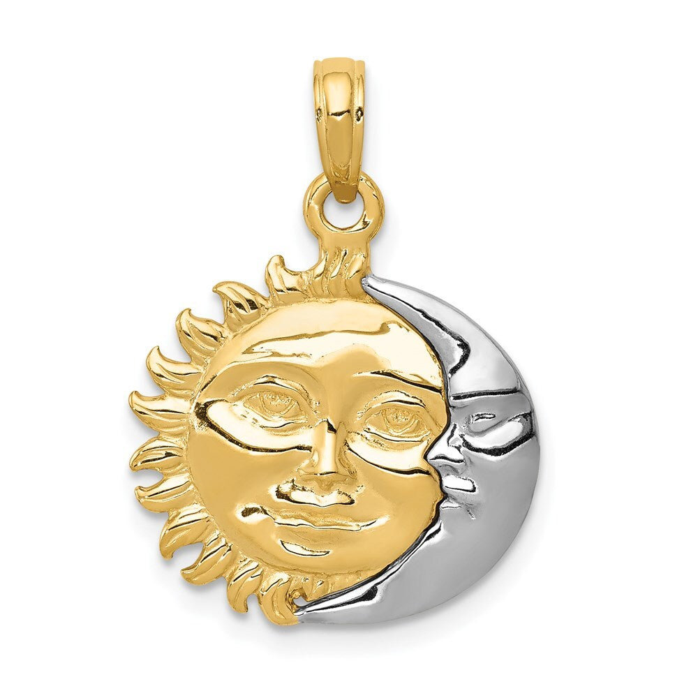 14k Two-tone Gold Solid Polished Reversible Sun and Moon Pendant