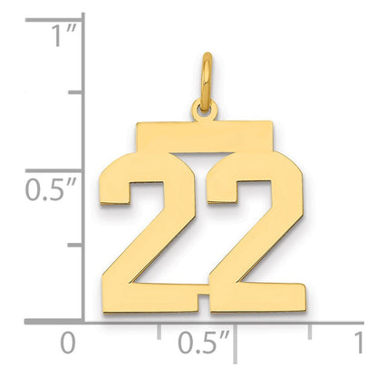 14k Yellow Gold Medium Polished Number 22 Charm Pendant for Women