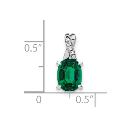 14k White Gold 7x5mm Oval Lab Created Emerald and Diamond Pendant