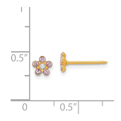 14k Yellow Gold June Crystal Birthstone Flower Stud Earrings