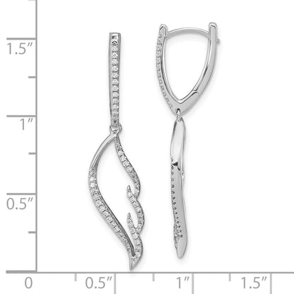 14k White Gold Diamond Wing Hinged Hoop Dangle Earrings