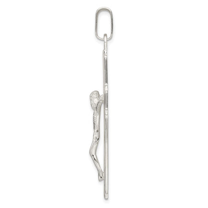 Sterling Silver Polished Side Lines Large Crucifix Pendant