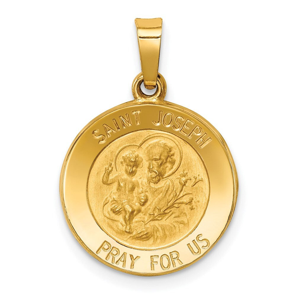 14k Yellow Gold Polished and Satin St Joseph Medal Hollow Pendant for Women
