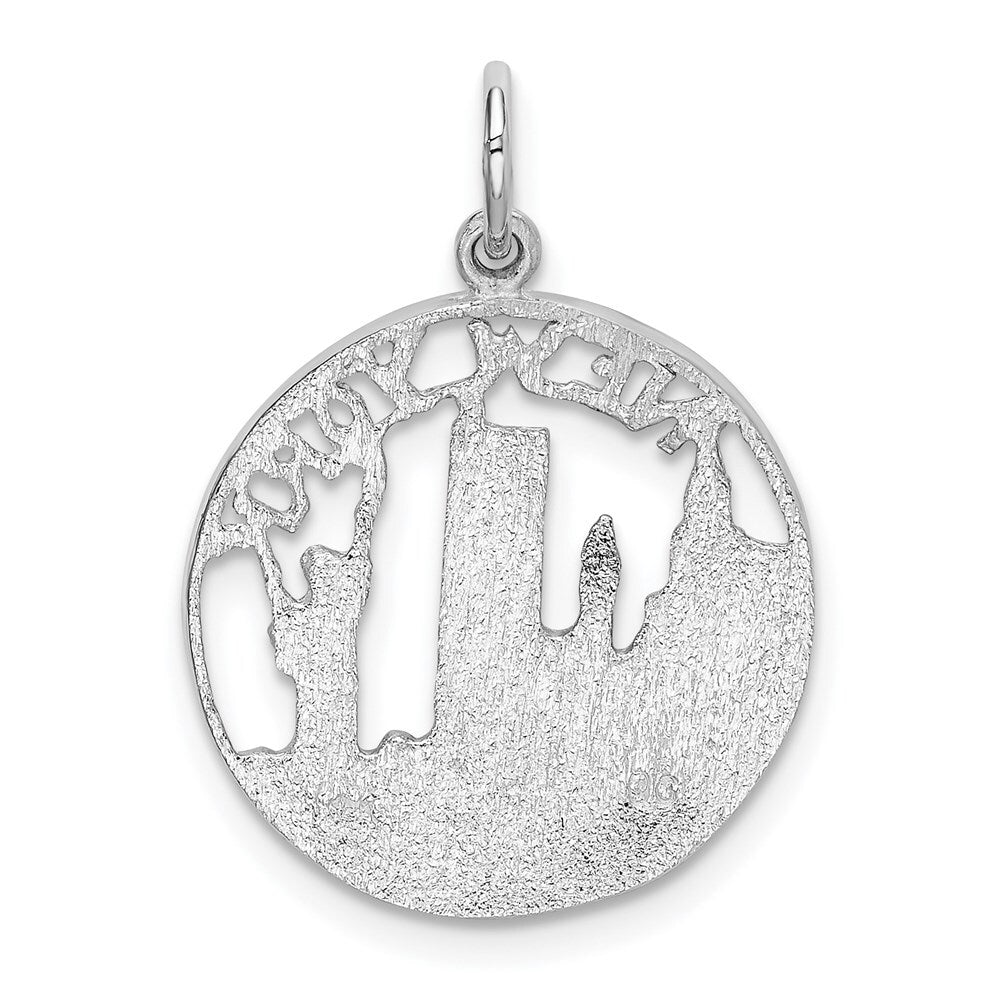14k White Gold Solid Polished NEW YORK Skyline Charm Pendant for Women