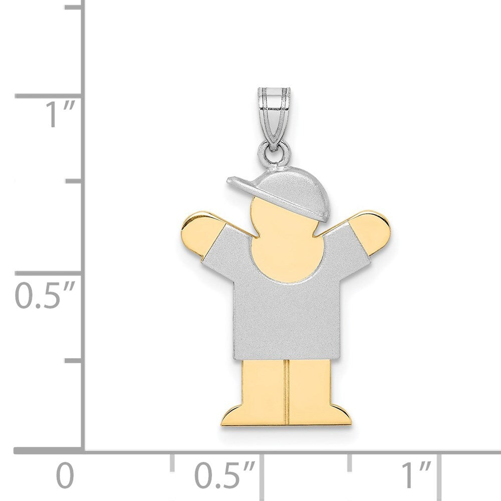 14k Two-tone Gold Small Boy with Hat on Right Engravable Charm Pendant