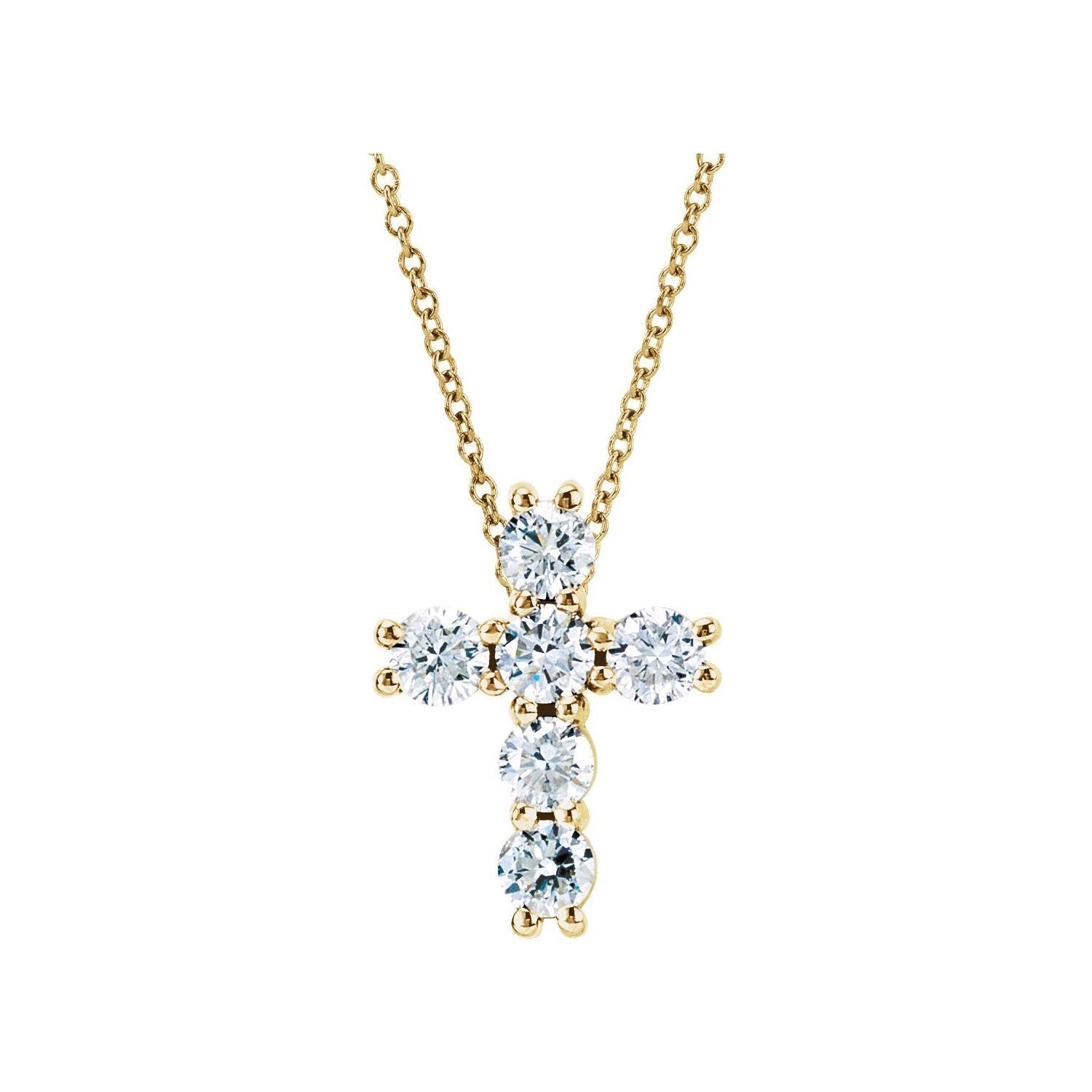 14k Yellow Gold 3/4 CTW Lab-Grown Diamond Cross Pendant 18" Necklace