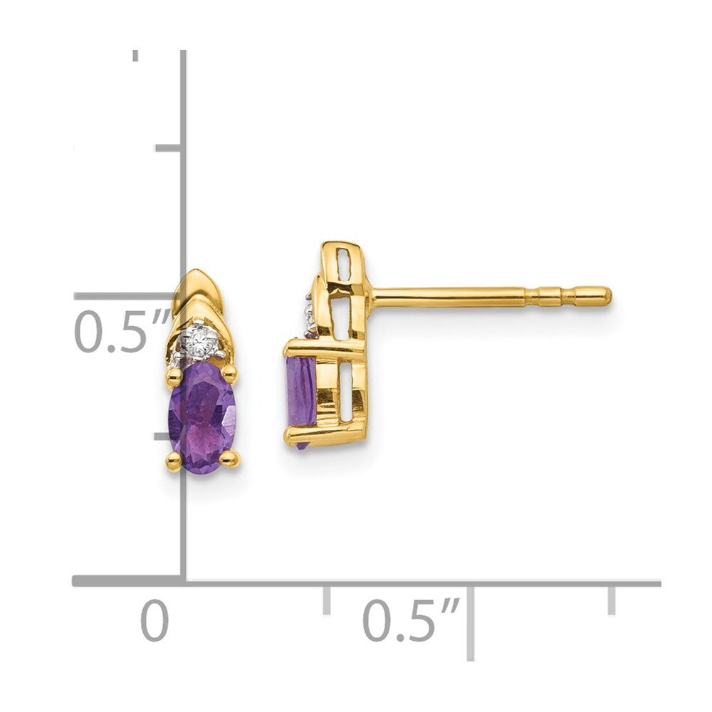 14k Yellow Gold Amethyst and Diamond Stud Earrings Gift for Women