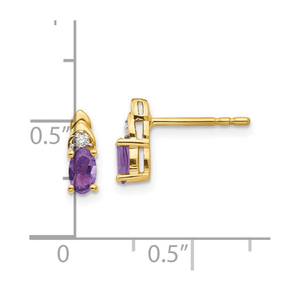 14k Yellow Gold Amethyst and Diamond Stud Earrings Gift for Women