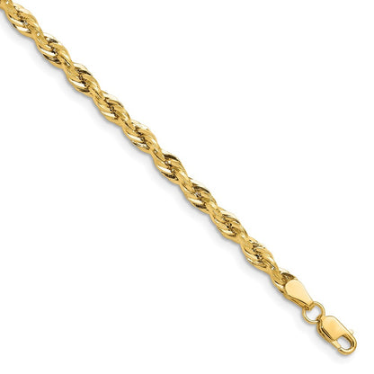 14k Yellow Gold 3.5mm Semi-Solid Rope Chain Bracelet