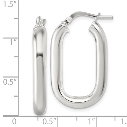 Sterling Silver Polished 4mm Oval Hoop Earrings
