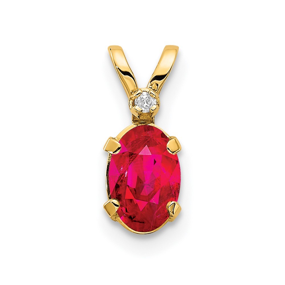 14k Yellow Gold Diamond & Ruby Birthstone Pendant