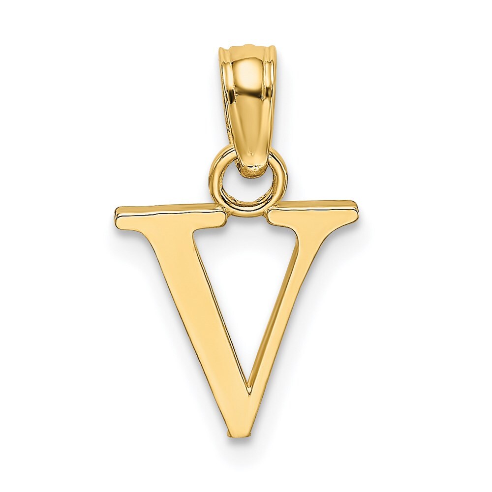 14k Yellow Gold Polished Block Letter V Initial Pendant for Women