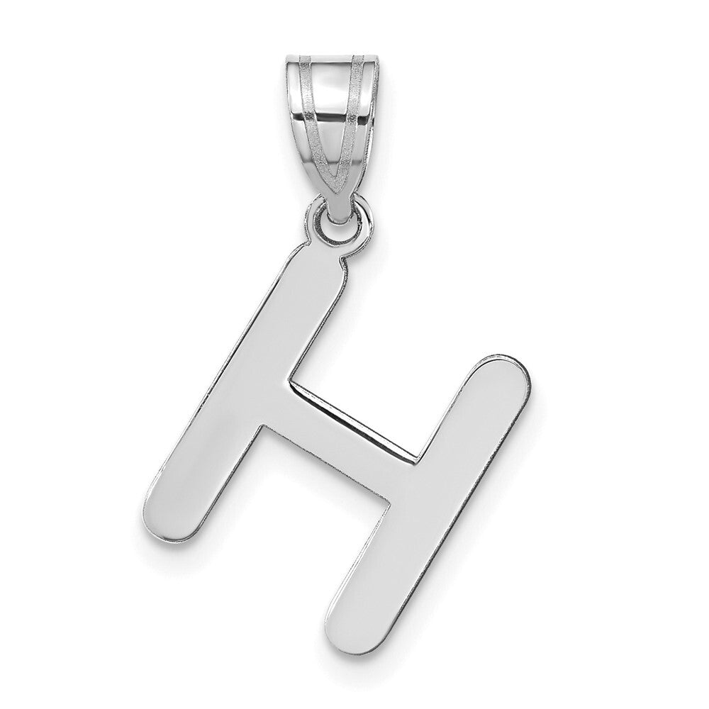 14k White Gold Polished Bubble Letter H Initial Pendant for Women