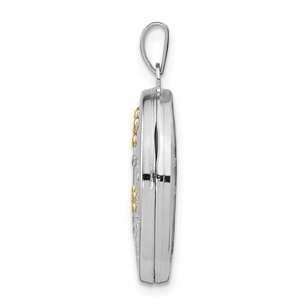 Sterling Silver Rhod-plated & Gold-plated Floral Granddaughter Oval Locket