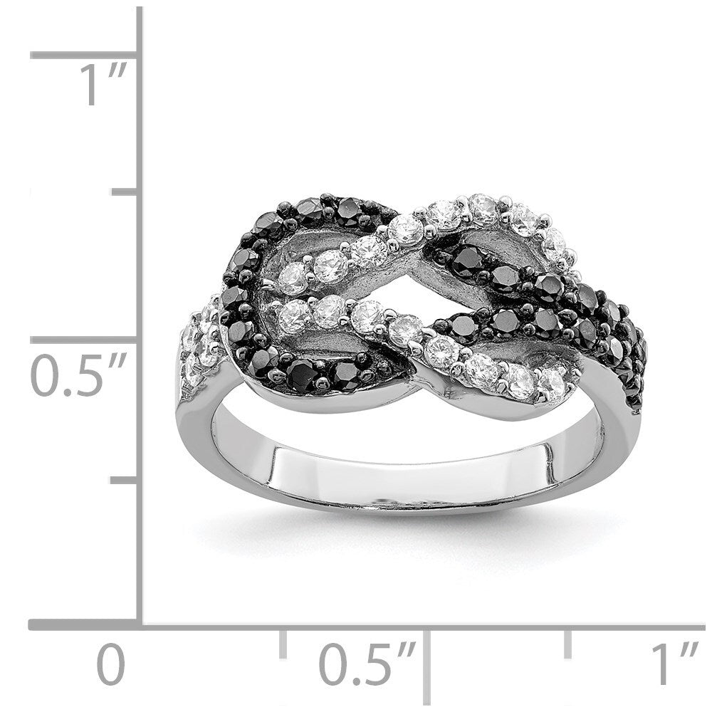 Sterling Silver Rhodium Black and Clear Cubic Zirconia Love Knot Ring Size 7