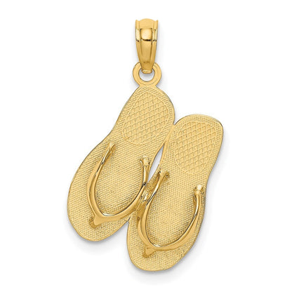14k Yellow Gold 3D Large SEA ISLE Double Flip-flop Charm Pendant for Women