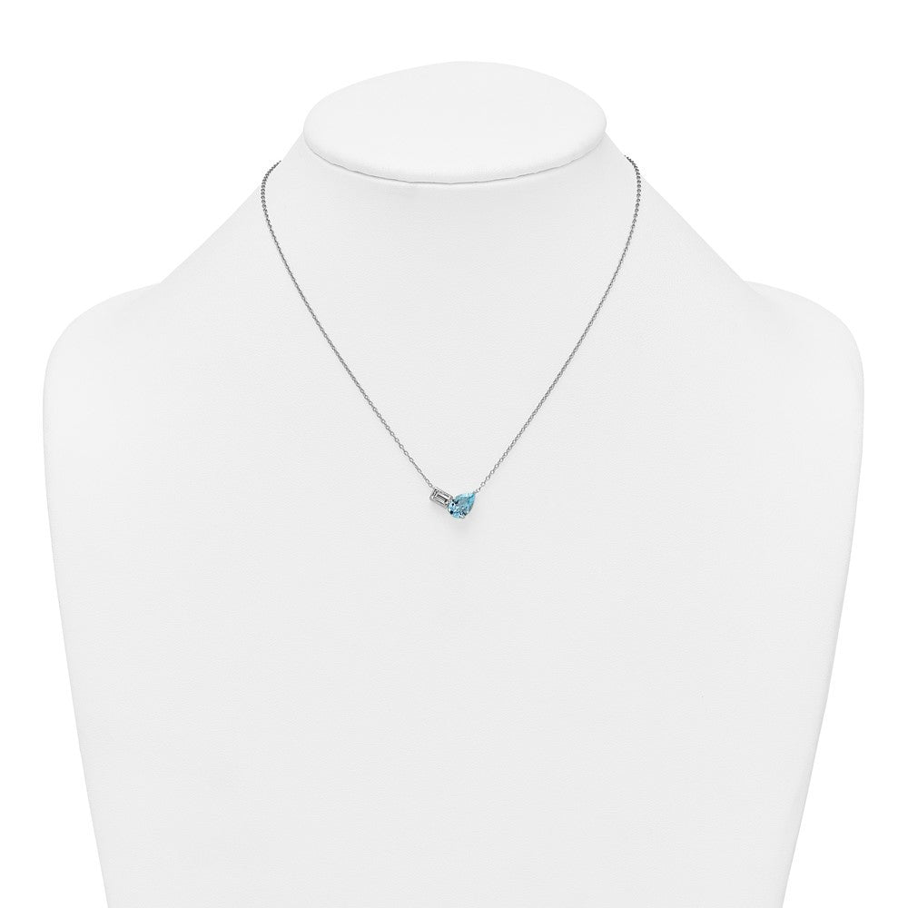 Sterling Silver Pear Sky Blue and Emerald-cut White Topaz Necklace 16" w/ 2" Ext