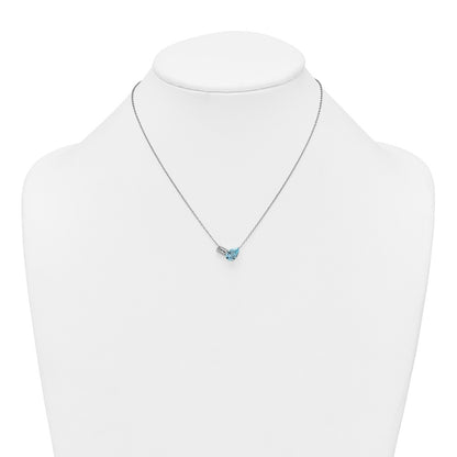 Sterling Silver Pear Sky Blue and Emerald-cut White Topaz Necklace 16" w/ 2" Ext