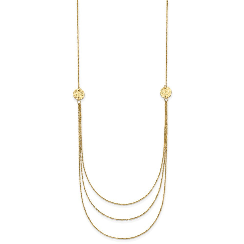 14k Yellow Gold 3 Layer Ropa Chain Necklace Texture Side Circles W/ 2in Ext