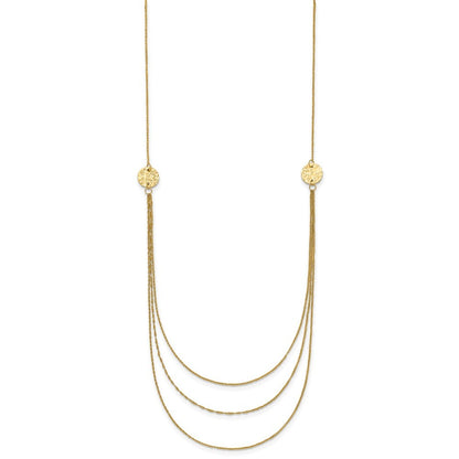 14k Yellow Gold 3 Layer Ropa Chain Necklace Texture Side Circles W/ 2in Ext