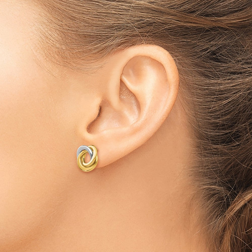 14k Two-tone Gold Polished Intertwined Circles Earrings