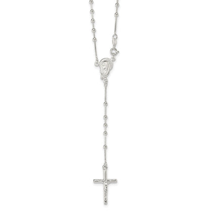 Sterling Silver Polished Bead Rosary 18 inch Necklace