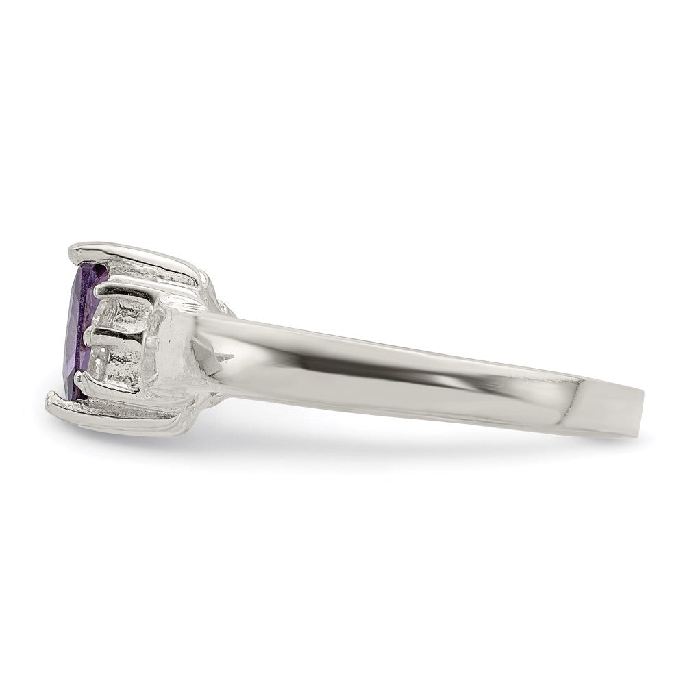 Sterling Silver Purple & White Cubic Zirconia Ring Size 8
