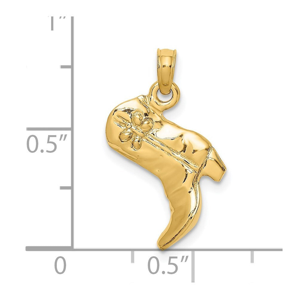 14k Yellow Gold 3-D Cowboy Boot Charm Pendant for Women