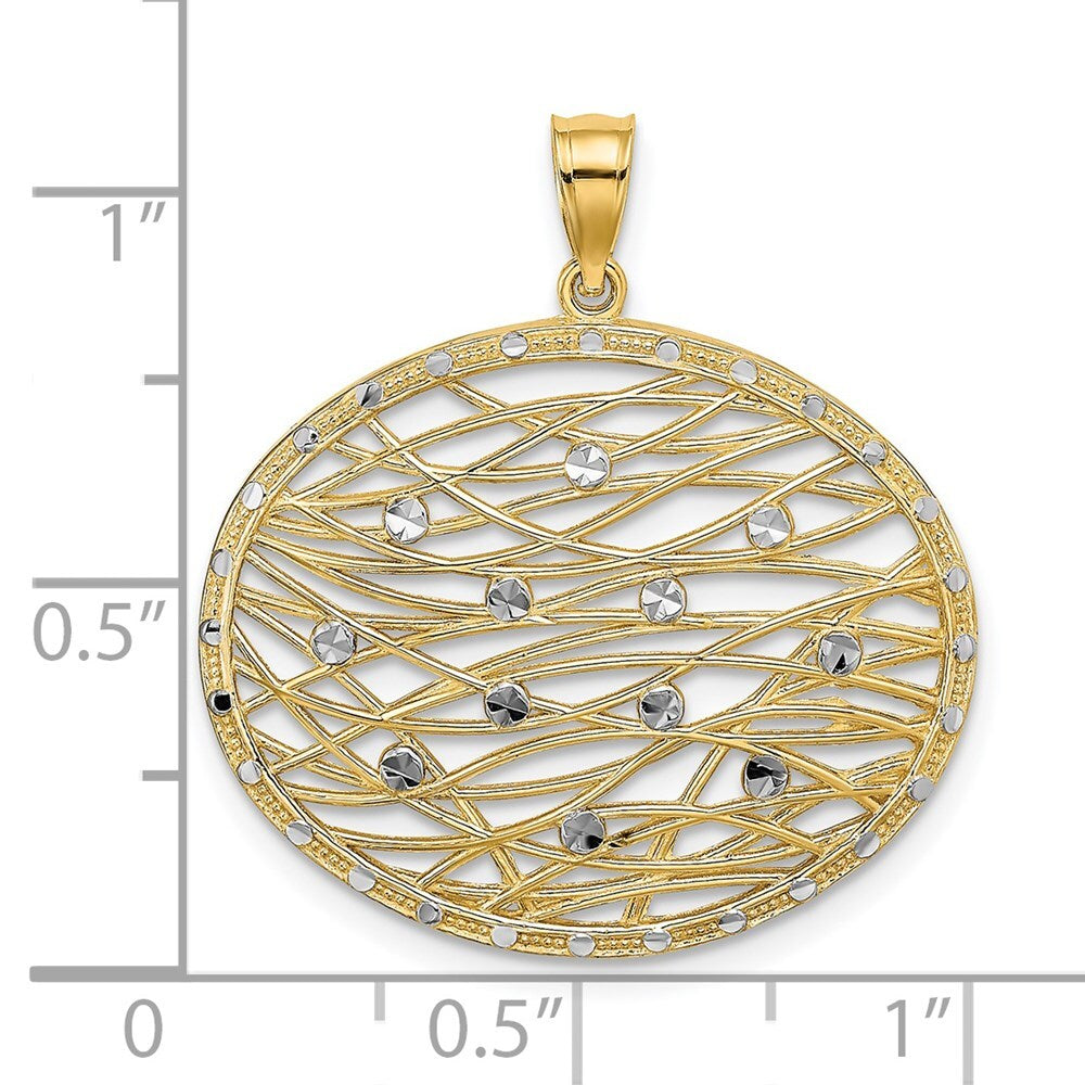 14k Yellow Gold Rhodium Diamond-Cut Oval Cut-Out Charm Pendant for Women