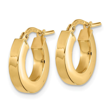14k Yellow Gold Polished 3mm Square Tube Hoop Earrings Gift for Women