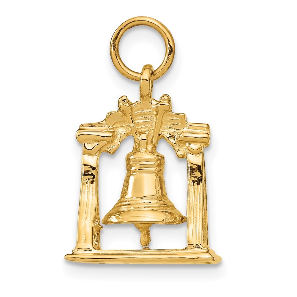 14k Yellow Gold Solid Polished 3-D Liberty Bell Charm Pendant for Women