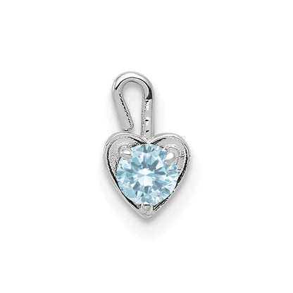 14k White Gold March Synthetic Birthstone Heart Charm Pendant for Women
