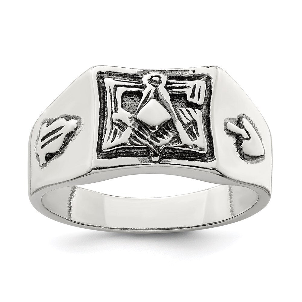 Sterling Silver Antiqued Masonic Ring Size 9