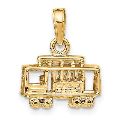 14k Yellow Gold Solid Polished 3-D Trolley Car Pendant