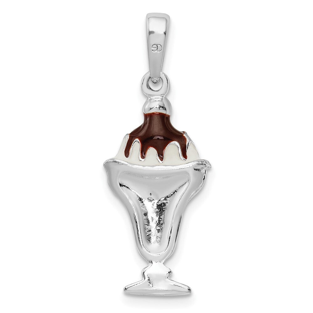 Sterling Silver Rhodium-Plated Enameled Chocolate Sundae Pendant