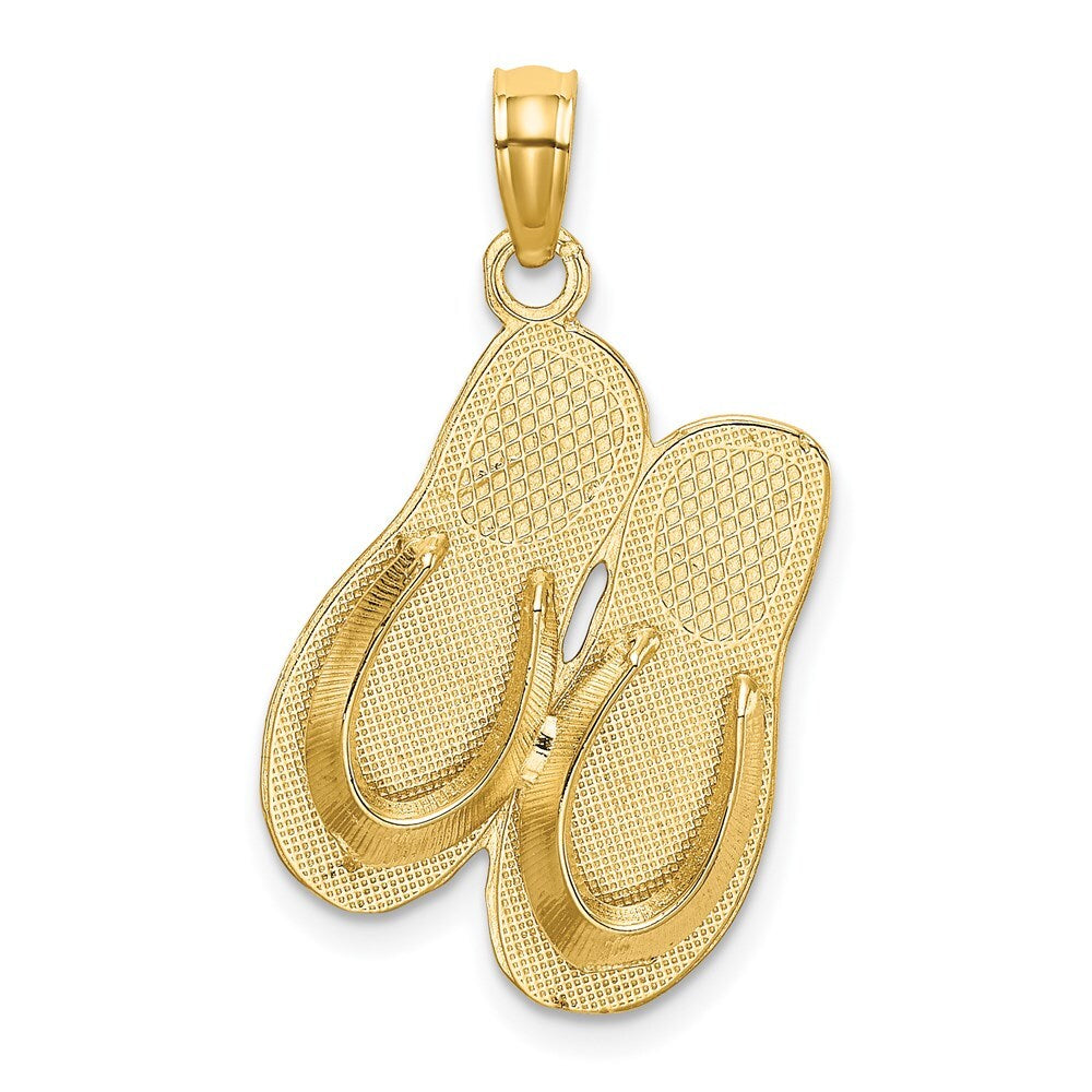 14k Yellow Gold 3D HAWAII ALOHA Double Flip-Flop Charm Pendant for Women