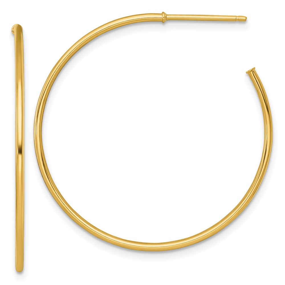 14k Yellow Gold Polished 1.2 x 35mm Solid C-Hoop Earrings
