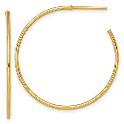 14k Yellow Gold Polished 1.2 x 35mm Solid C-Hoop Earrings