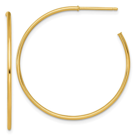 14k Yellow Gold Polished 1.2 x 35mm Solid C-Hoop Earrings